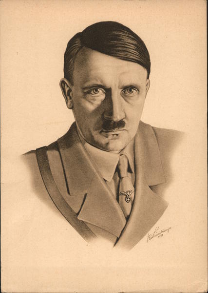 Portrait of Adolf Hitler, Artist Signed, Uniform Nazi Germany Postcard