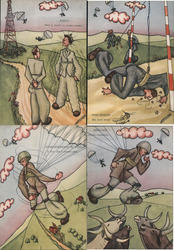 Set of 4: Italian WWII Military Comic Cards Postcard