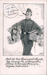 Comic: German Soldier with Packages Postcard