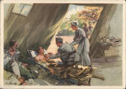 Soldiers & Nurse in Hospital Postcard