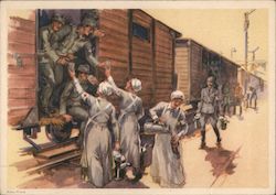 Nurses Filling Canteens for Soldiers on Boxcars Postcard