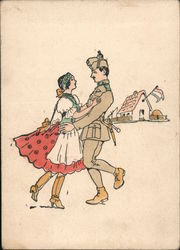 Hungarian Soldier and Woman Dancing Postcard