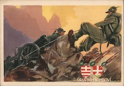 Italian Propaganda WWII, 4th Alpine Artillery, Cannon, Shield Postcard