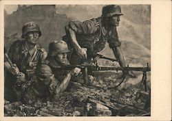 Germany WWII Propaganda, House of German Art, Soldiers w Machine Gun Postcard