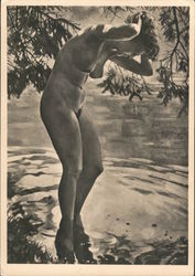 Nazi-era German Nude Jul. Engelhard, Bad im Bergsee Women Postcard Postcard Postcard