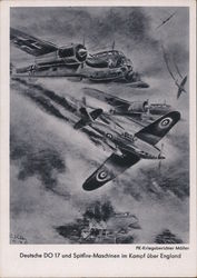 Deutsche DO 17 und Spitfire-Maschinen im Kampf über England Postcard