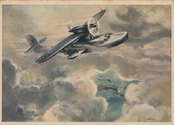 Luftwaffe Overhead Prop Airplane, Censored by German High Command Postcard