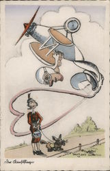 German WWII Era Comic, Acrobatic Flier, Woman w Dog Nazi Germany Postcard Postcard Postcard