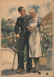 WWII Propaganda, German Red Cross Nurse, Wounded Soldier, "Women Work for You"  Postcard