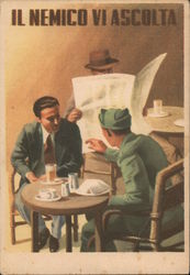 Italian WWII Propaganda, Soldier & Man, Spy "The Enemy Listens to You" World War II Postcard Postcard Postcard