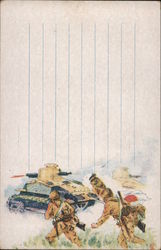 Japanese WWII Army, Tank, Flag, Armored Corps Soldiers  World War II Postcard Postcard Postcard