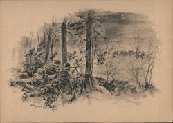 German WWII Army, Wehrmacht Unit Advancing, Drawing by Constable Lipus Postcard