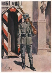 German WWII Army, "On Guard Duty", Soldier, Uniform, Weapon Postcard