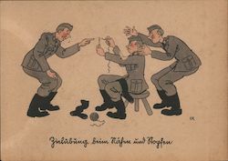 German Soldiers Threading a Needle, Comic Drawing Postcard