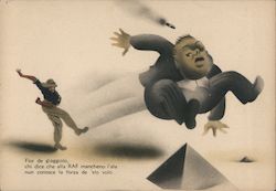 Italian, Cartoon of Churchill Being Kicked Out of Egypt by Italian Soldier Postcard