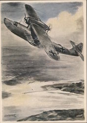 German WWII, Luftwaffe Flying Boat Dornier 18 Along  the Coast. Postcard