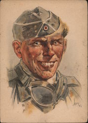 German WWII, Half Track Driver, Goggles, Uniform Postcard