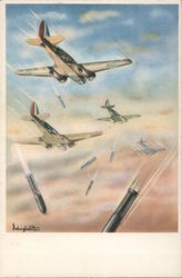 Italian Air Force WWII, Caproni 312 Bomber in Action Postcard