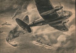 Germany WWII, "A British Convoy Sails into Death", Airplane Postcard