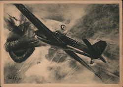 German Fighter Shoots a French Barrage Balloon in Flames Nazi Germany Postcard Postcard Postcard