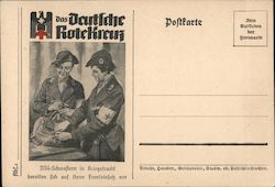 German WWII, German Red Cross Nurses in Combat Uniforms Prepare for Service at the Front Nazi Germany Postcard Postcard Postcard