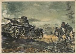 Germany WWII, Wehrmacht Series 6, Infantry Being Protected by a Tank Postcard