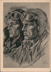 Germany WWII, Drawing by War Correspondent, Fkeirs or Tank Crew Postcard