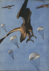 Italy WWII Propaganda, Paratroopers, Eagle w Parachutes World War II Postcard Postcard Postcard