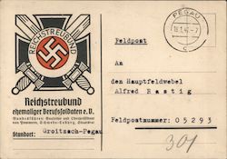 Germany Propaganda, "Loyalty Federaion of Former Professional Soldiers" Nazi Germany Postcard Postcard Postcard