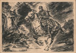 Germany WWII, The Message Carrier, Cavalry, Horse, Sub-machine Gun Postcard