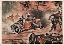 Germany WWII, Motorcycle w Sidecar, Motorized Scouts Postcard