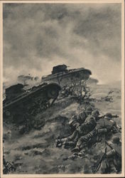 Germany WWII, "Tanks Breaking Through", Soldiers Nazi Germany Postcard Postcard Postcard