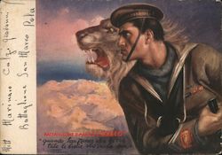 Italian WWII, Sailor w Lion, San Marco Regiment, Africa World War II Postcard Postcard Postcard