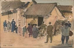 Japanese Soldiers Resting By Civilians Postcard