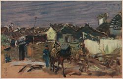 Painting of Soldiers Leading a Mule Away From Town Postcard