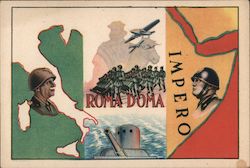 Italian WWII, "Rome Tames the Empire", Tank, Airplane, Soldiers World War II Postcard Postcard Postcard