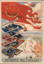 Italy WWII, Carnaro Infantry Division, Flags Postcard