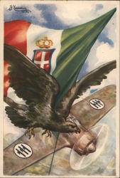 Italy WWII, Flag, Fighter Airplane, Eagle World War II Postcard Postcard Postcard