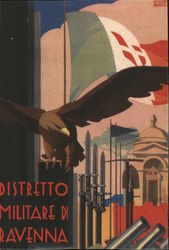 Italy WWII, Ravenna Military District, Flags, Weapons, Eagle Postcard