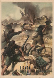 ITALY WWII, Young Fascists in Gobi Desert, Tanks Postcard