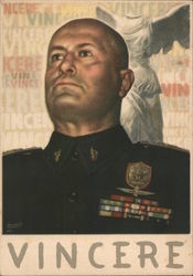 Italy WWII, Mussolini, "Win" World War II Postcard Postcard Postcard