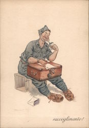 Soldier writing a letter to his love Italy World War II Postcard Postcard Postcard