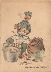 Soldier on duty in the kitchen peeling potatoes Postcard