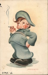 Caricature of a smoking soldier Postcard