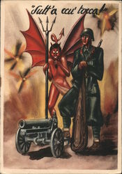 Italian soldier and the devil. Postcard