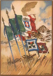 Flags of the regiments of Italin Eastern Africa. Italy World War II Postcard Postcard Postcard