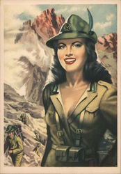 Portrait of an Alpine lady in soldier's attire. Italy World War II Postcard Postcard Postcard