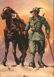 Italin Soldier with his Horse Postcard