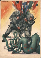 Italin Soldiers fighting a snake that represented U.S.S.R Postcard