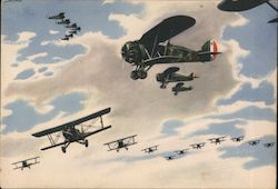 Squadrons of Italian biplanes in the sky Postcard